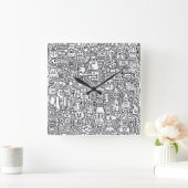 「白黒お洒落のドードル時計 スクエア壁時計 (ホーム)