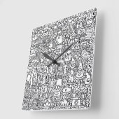 「白黒お洒落のドードル時計 スクエア壁時計 (傾斜)