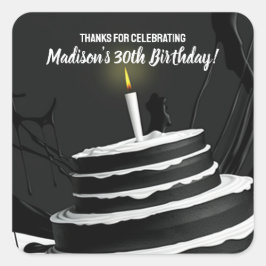 白黒お洒落ケーキテーマ誕生日パーティー スクエアシール