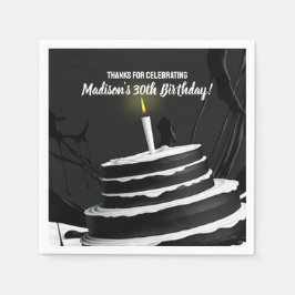 白黒お洒落ケーキテーマ誕生日パーティー スタンダードカクテルナプキン