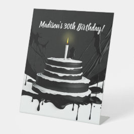 白黒お洒落ケーキテーマ誕生日パーティー 台座サイン