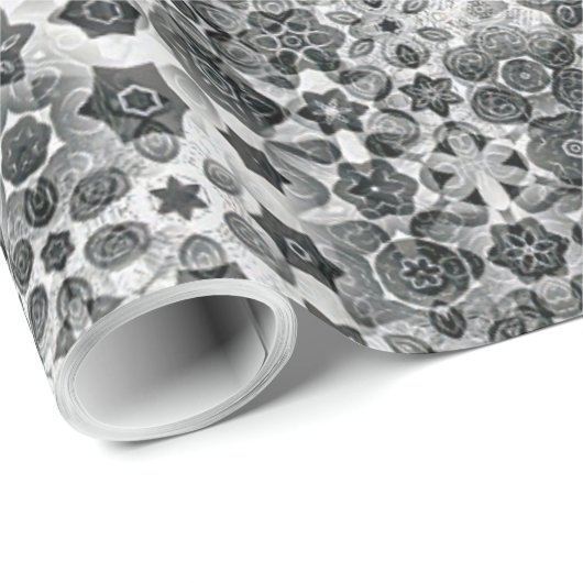 白黒お洒落スノーフレーク抽象芸術パターン ラッピングペーパー (ロールコーナー)