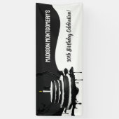 白黒お洒落テーマケーキ誕生日パーティー 横断幕 (縦)