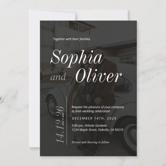 白黒お洒落フォトミニマル結婚リスト 招待状 (正面)