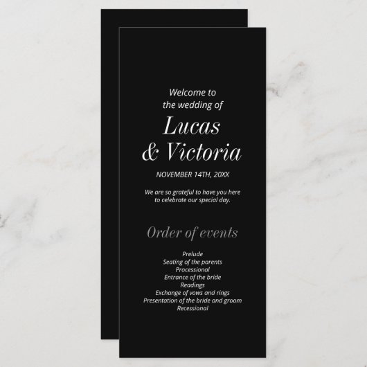 白黒お洒落ミニマル結婚式 プログラム (正面/裏面)