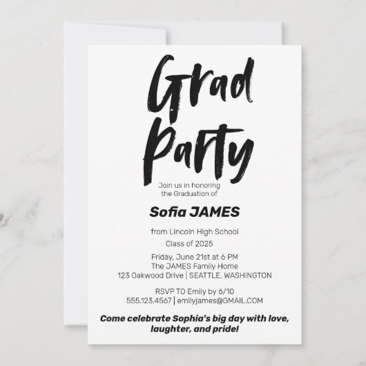 白黒お洒落卒業パーティー招待状 招待状 (正面)