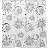 白黒お洒落太陽の月と星 シャワーカーテン (正面)