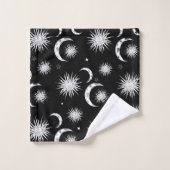 白黒お洒落太陽の月と星 バスタオルセット (ウォッシュタオル)