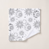 白黒お洒落太陽の月と星 バスタオルセット (ウォッシュタオル)