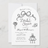 白黒お洒落手描きブライダルシャワー 招待状 (正面)