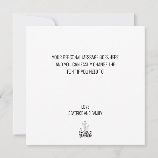 白黒お洒落花の編集可能 サンキューカード (裏面)