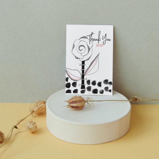 白黒お洒落花の編集可能 サンキューカード