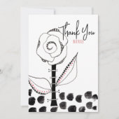 白黒お洒落花の編集可能 サンキューカード (正面)