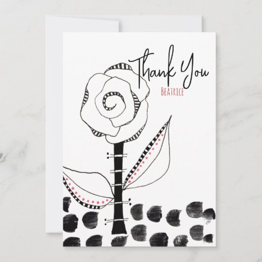 白黒お洒落花の編集可能 サンキューカード (正面)