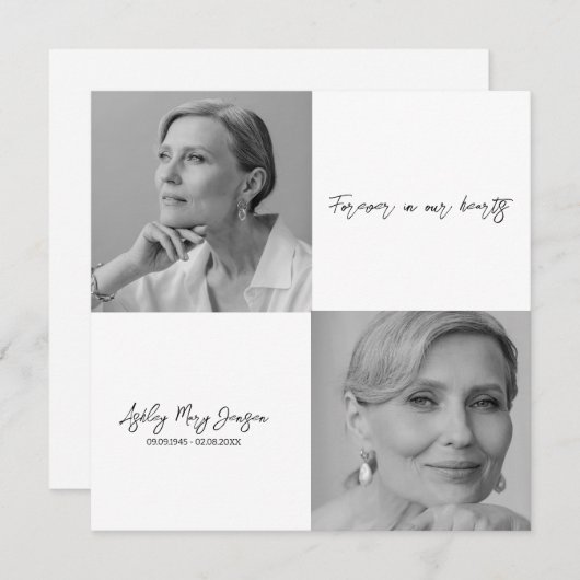 白黒お祝いの写真の葬儀 招待状 (正面/裏面)