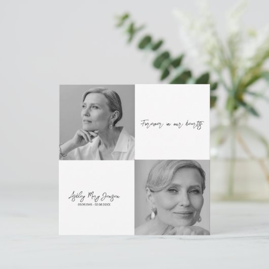 白黒お祝いの写真の葬儀 招待状 (スタンド正面)