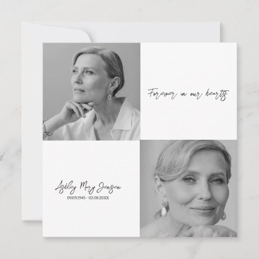 白黒お祝いの写真の葬儀 招待状 (正面)