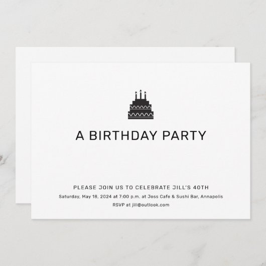 白黒お誕生日ケーキパーティの招待状 招待状 (正面/裏面)
