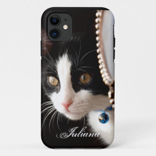 白黒かいま見ブーイング猫のiPhone 5の例 iPhone 11 ケース