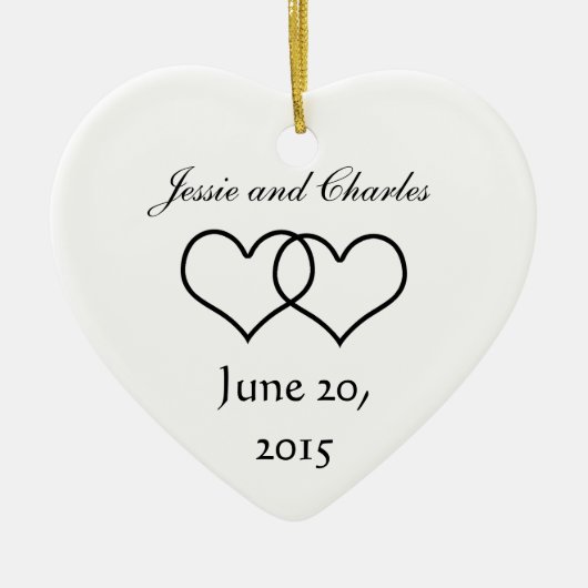 白黒かみ合わせたハート- セラミックオーナメント (正面)