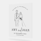 白黒かわいいカップルのミニマル結婚リスト アクリルサイン (傾斜)