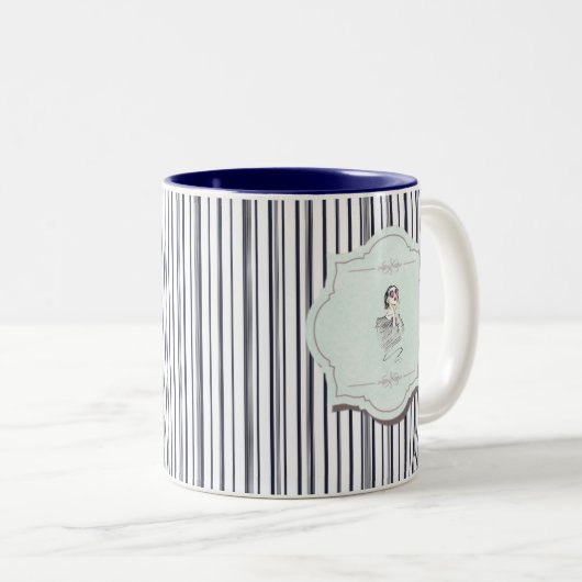 白黒かわいいガーリー美しいストライプ ツートーンマグカップ (正面右)