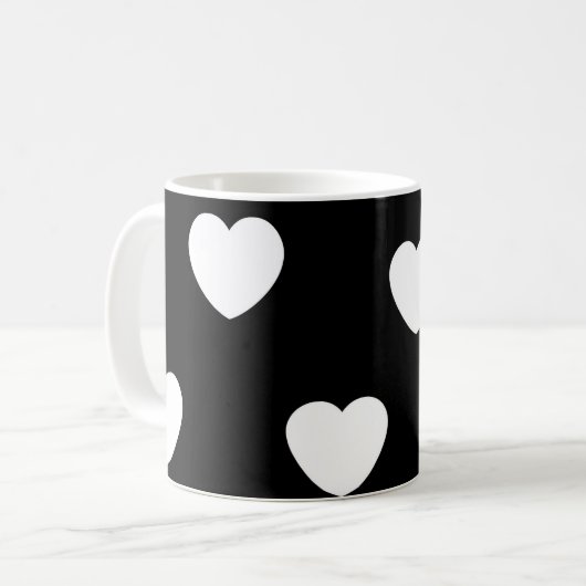 白黒かわいいシンプルハート模様 コーヒーマグカップ (正面左)