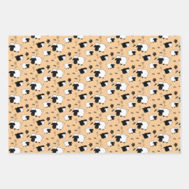 白黒かわいいシープイラストレーション ラッピングペーパーシート