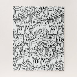 白黒かわいいハロウィーンモンスターコラージュ ジグソーパズル