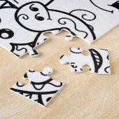 白黒かわいいハロウィーンモンスターコラージュ ジグソーパズル (側面)