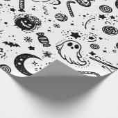 白黒かわいいハロウィーンラインアート ラッピングペーパー (角)