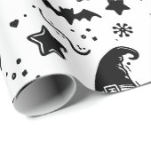 白黒かわいいハロウィーンラインアート ラッピングペーパー (ロールコーナー)