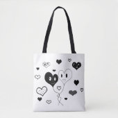 白黒かわいいハートと風船トートバッグ トートバッグ (正面)