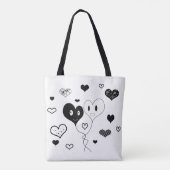 白黒かわいいハートと風船トートバッグ トートバッグ (裏面)