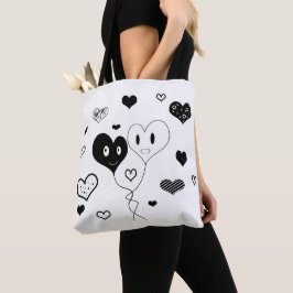 白黒かわいいハートと風船トートバッグ トートバッグ