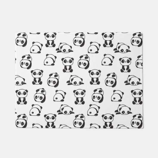 白黒かわいいパンドラ(PANDAS)パターン ドアマット (正面)