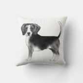 白黒かわいいビーグルドッグイラストレーション クッション (裏面)