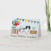 白黒かわいいファレーヌドッグカラフル誕生日 カード (正面)