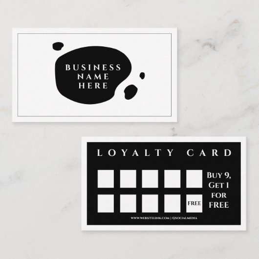 白黒かわいいミニマルサロンコーヒーショップ ロイヤリティカード (正面/裏面)