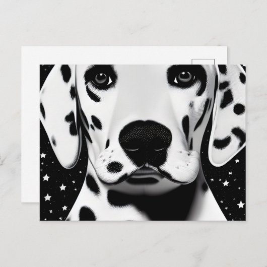 白黒かわいいレトロダルマチアンパピー ポストカード (正面/裏面)