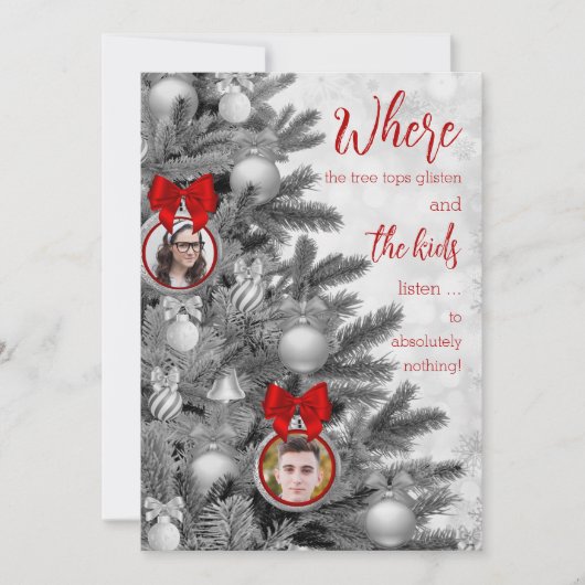 白黒かわいい家族おもしろいの子供のクリスマス シーズンカード (正面)