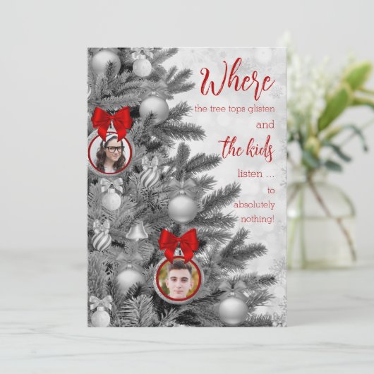 白黒かわいい家族おもしろいの子供のクリスマス シーズンカード (スタンド正面)