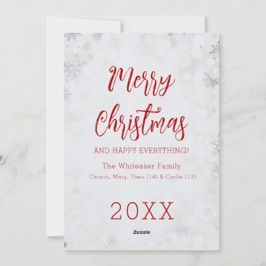 白黒かわいい家族おもしろいの子供のクリスマス シーズンカード (裏面)