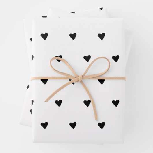 白黒かわいい小さなハートミニマル ラッピングペーパーシート (インサイチュ)