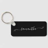 白黒かわいい弓の署名名ロング キーホルダー (裏面)