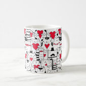 白黒かわいい猫赤いハート コーヒーマグカップ (正面右)