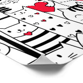 白黒かわいい猫赤いハート ポスター (角)