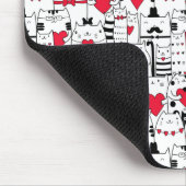 白黒かわいい猫赤いハート マウスパッド (コーナー)