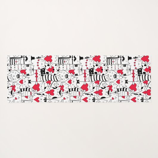 白黒かわいい猫赤いハート ヨガマット (裏面(横))