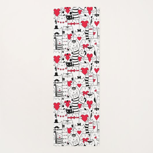 白黒かわいい猫赤いハート ヨガマット (裏面)